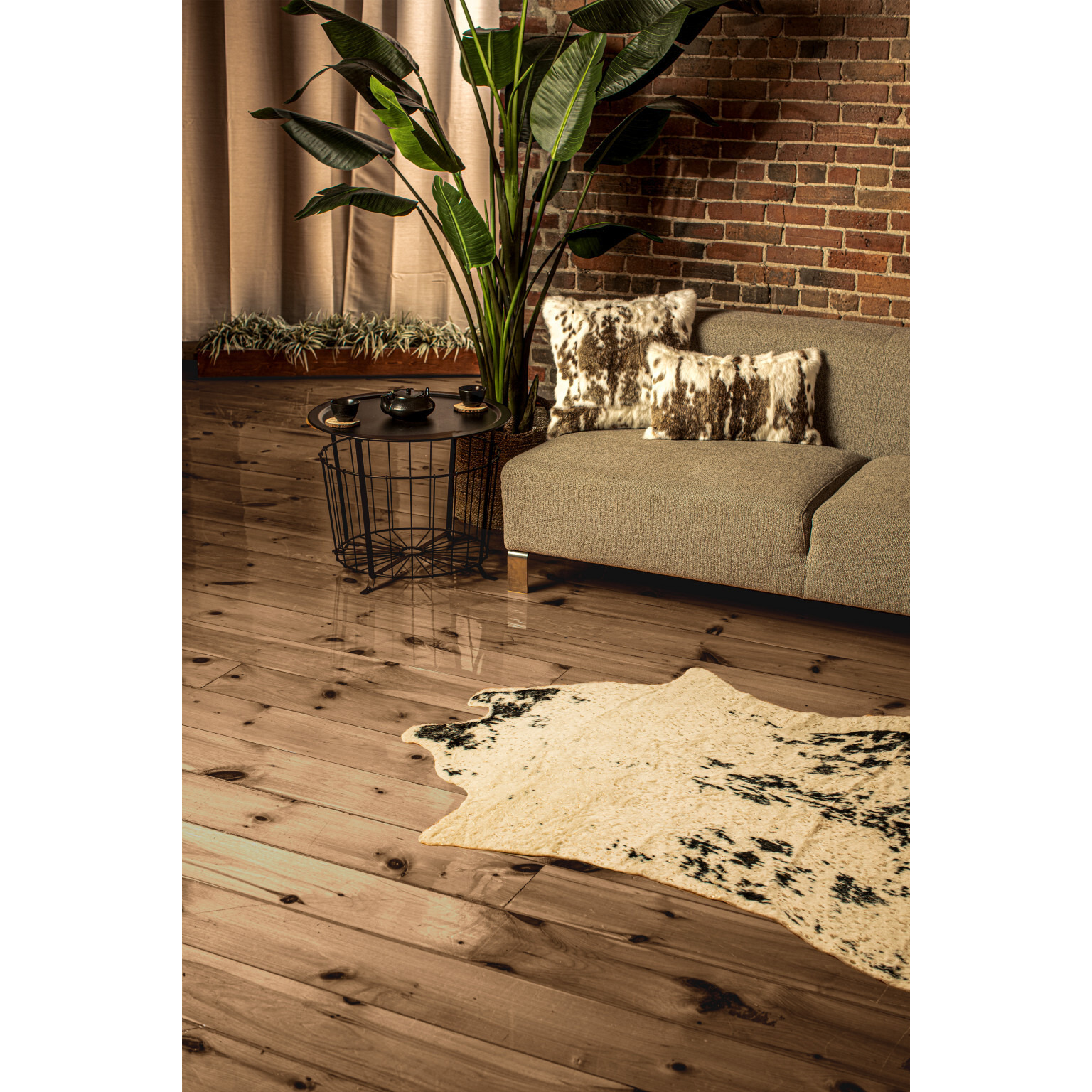 4'X 5' Off White Black And Gold Faux Cowhide Non Skid Area Rug