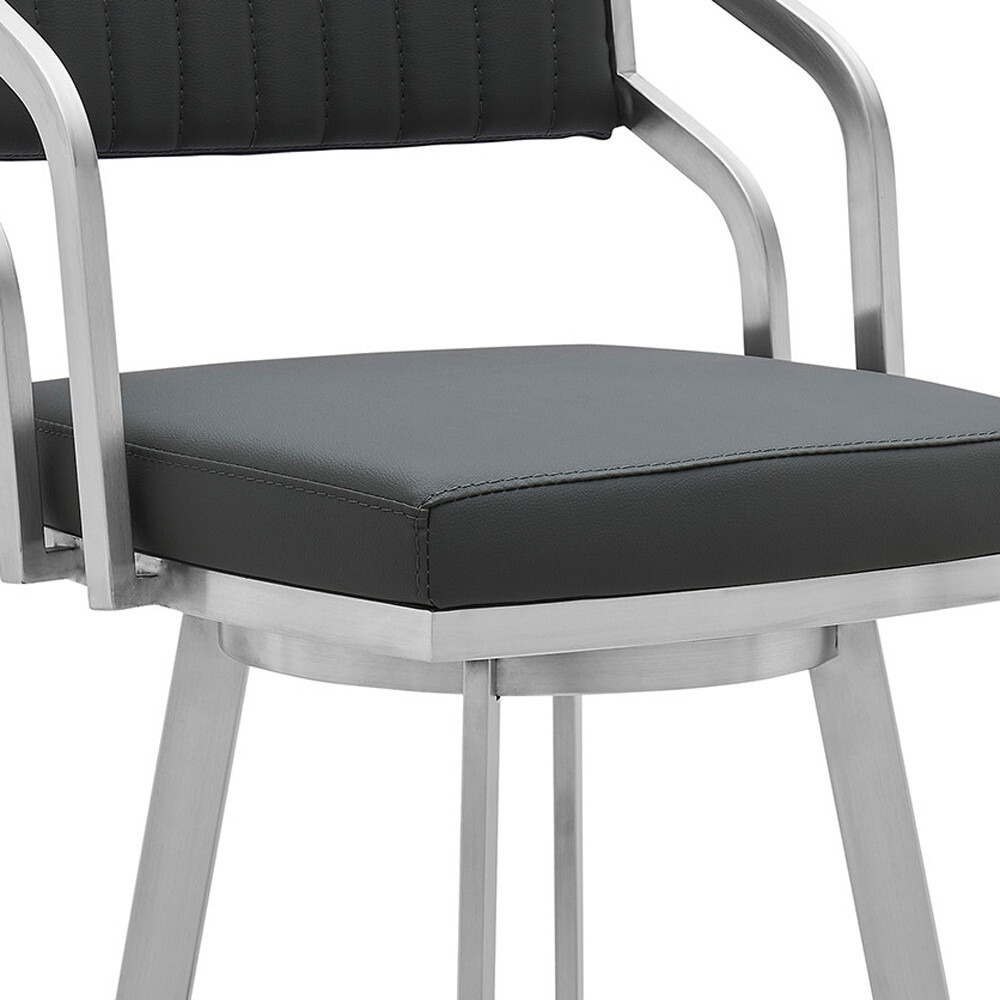 30"" Timeless Slate Grey Faux Leather Silver Finish Swivel Counter Stool