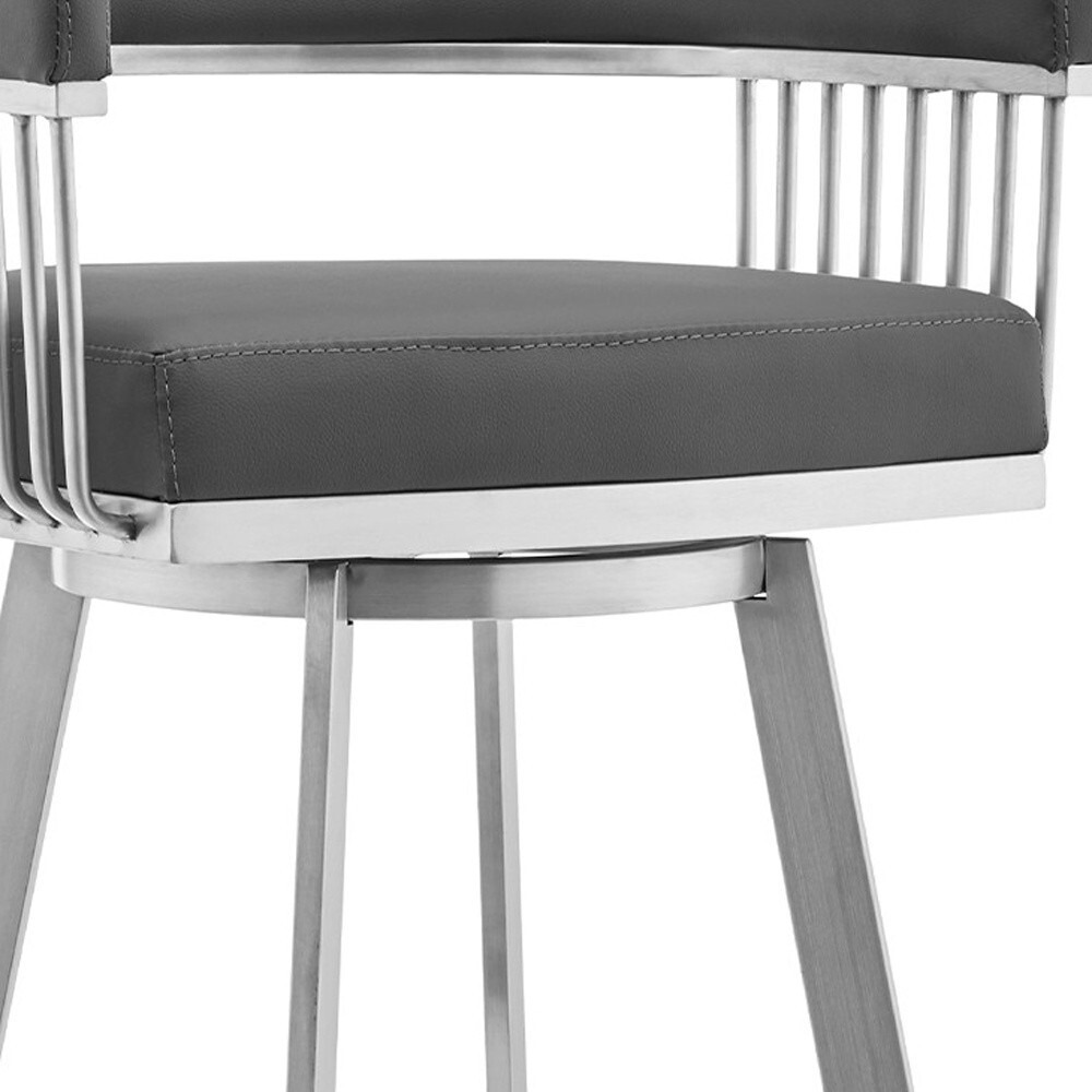 30"" Mod Grey Faux Leather Brushed Silver Finish Swivel Bar Stool