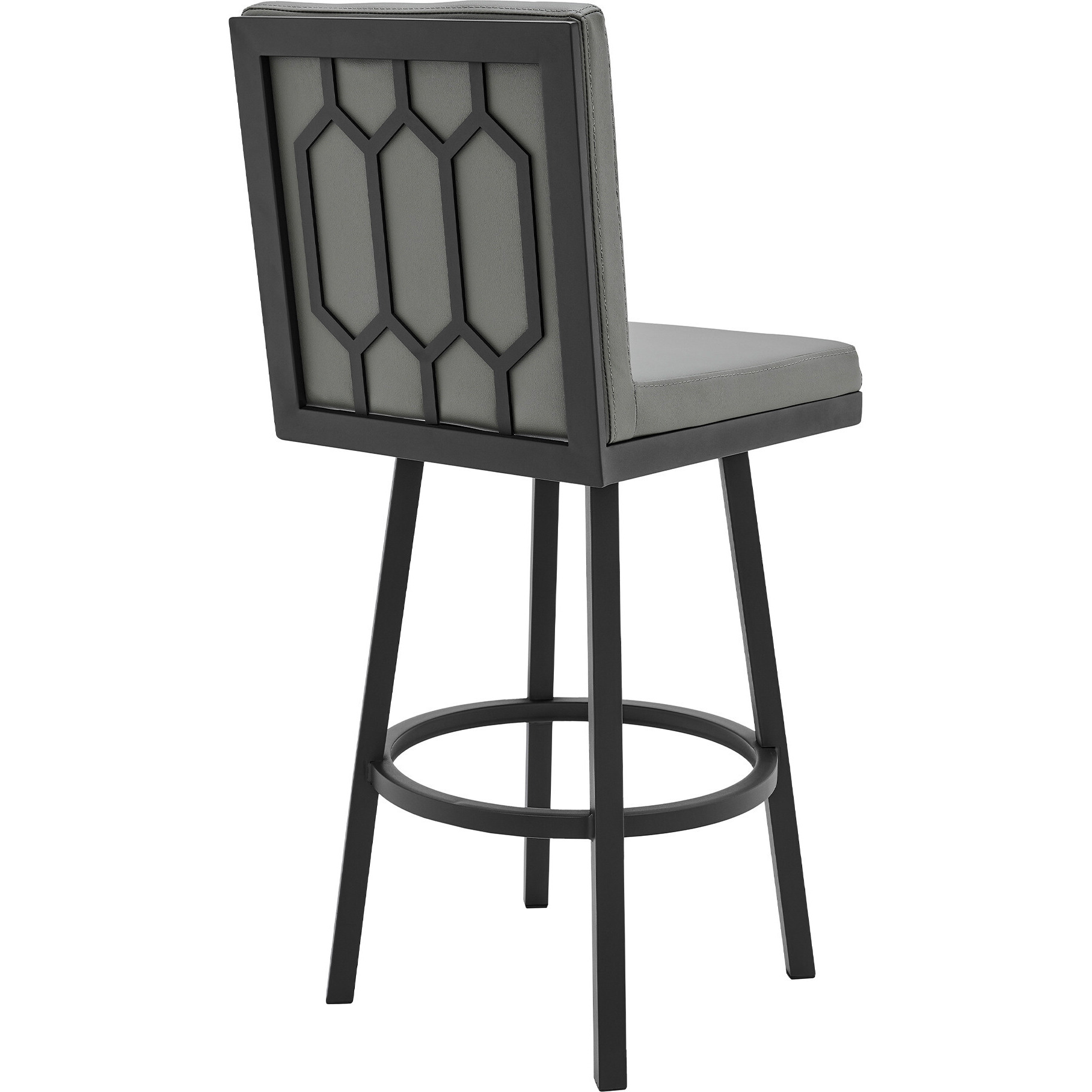 44"" Gray Faux Leather And Iron Swivel Bar Height Chair