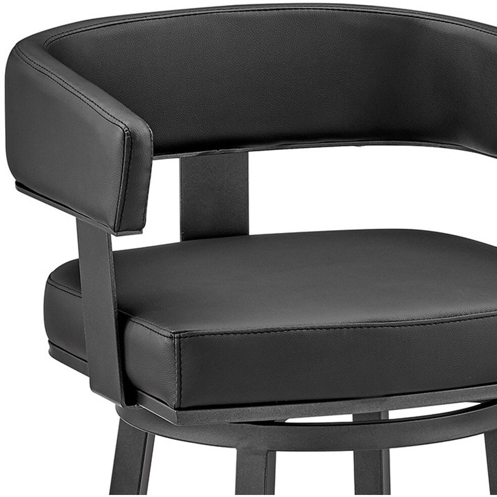38"" Black Faux Leather And Iron Swivel Low Back Bar Height Chair