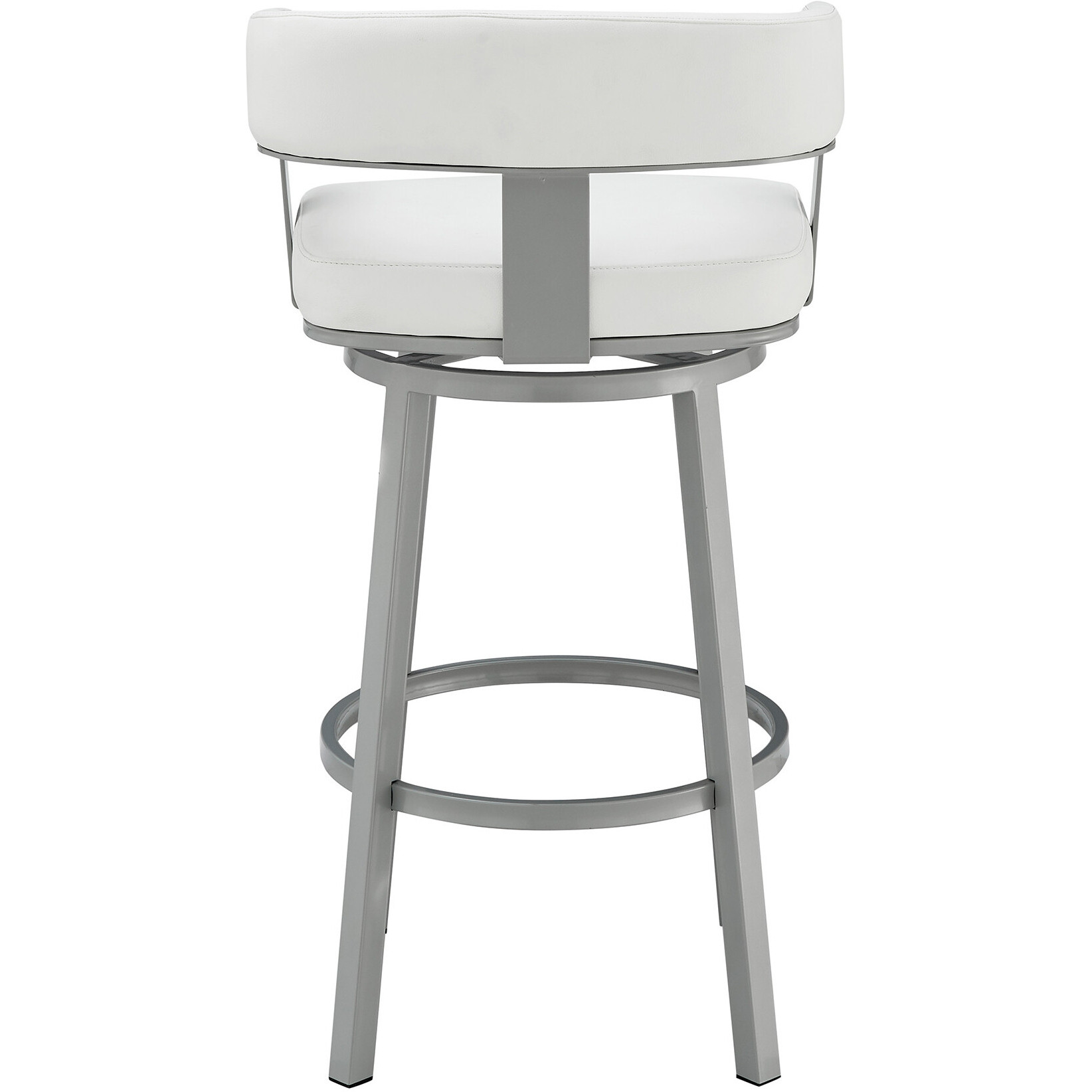 34"" White Faux Leather And Iron Swivel Low Back Counter Height Bar Chair