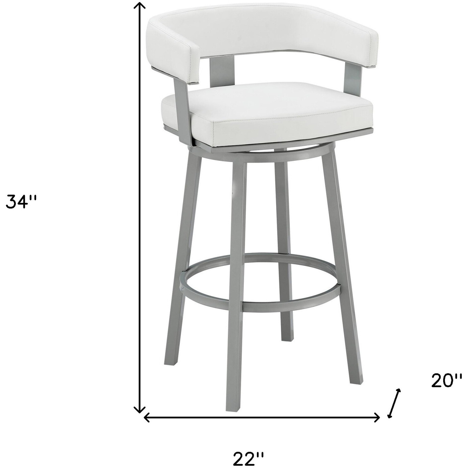 34"" White Faux Leather And Iron Swivel Low Back Counter Height Bar Chair