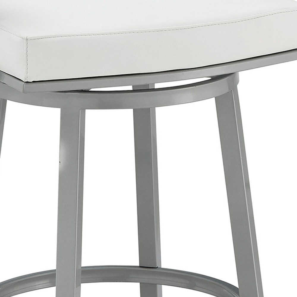 34"" White Faux Leather And Iron Swivel Low Back Counter Height Bar Chair