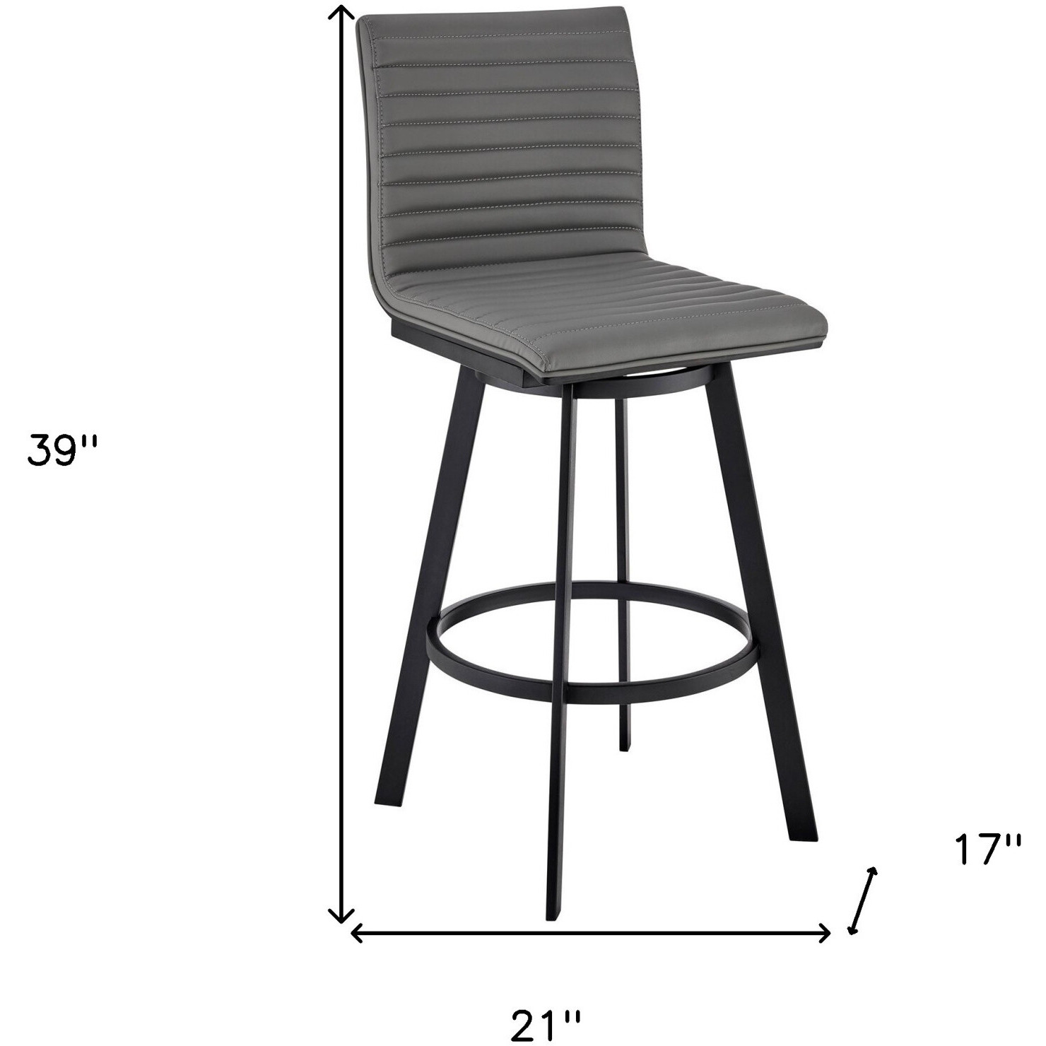 39"" Gray Faux Leather And Iron Swivel Counter Height Bar Chair