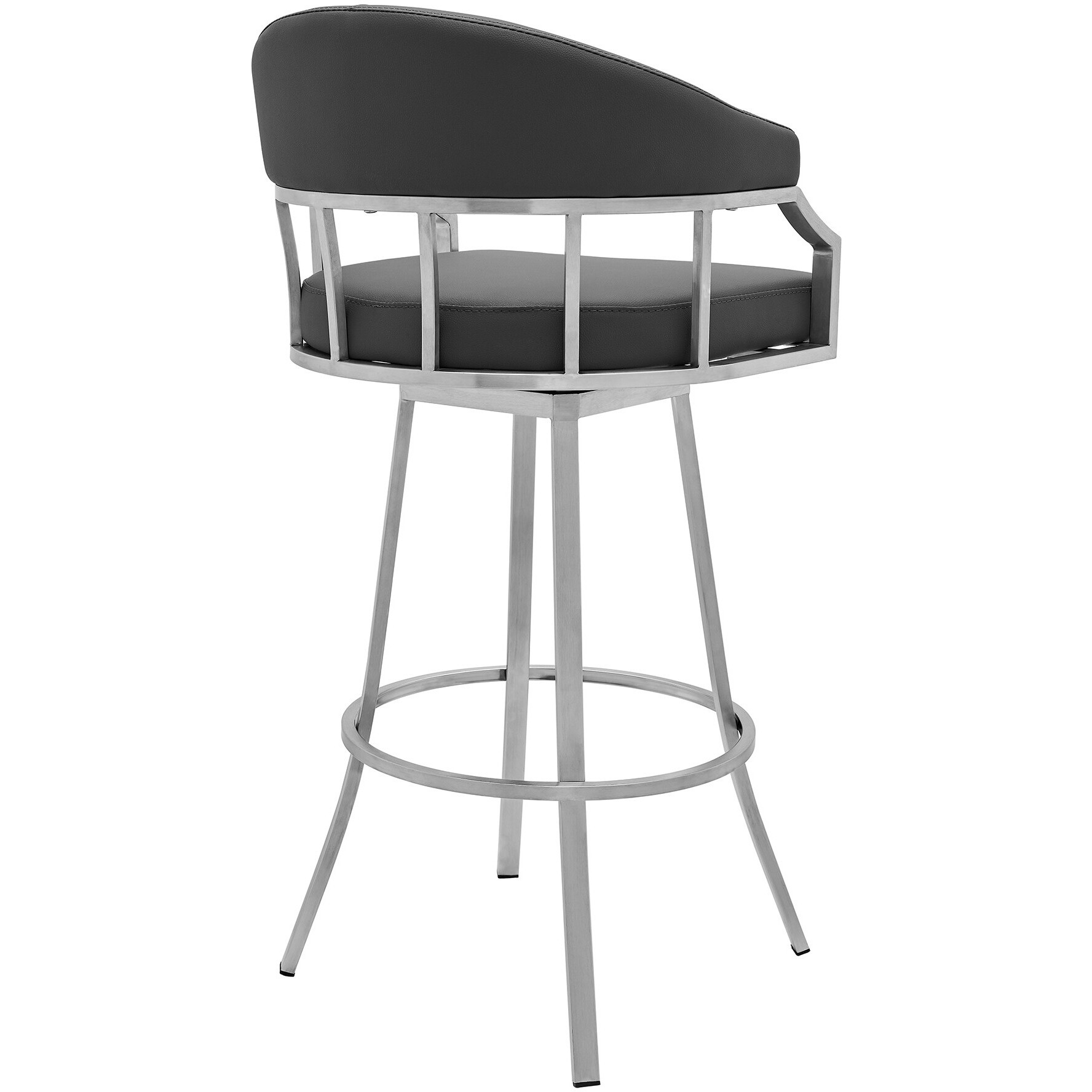 40"" Gray Faux Leather And Iron Swivel Low Back Bar Height Chair