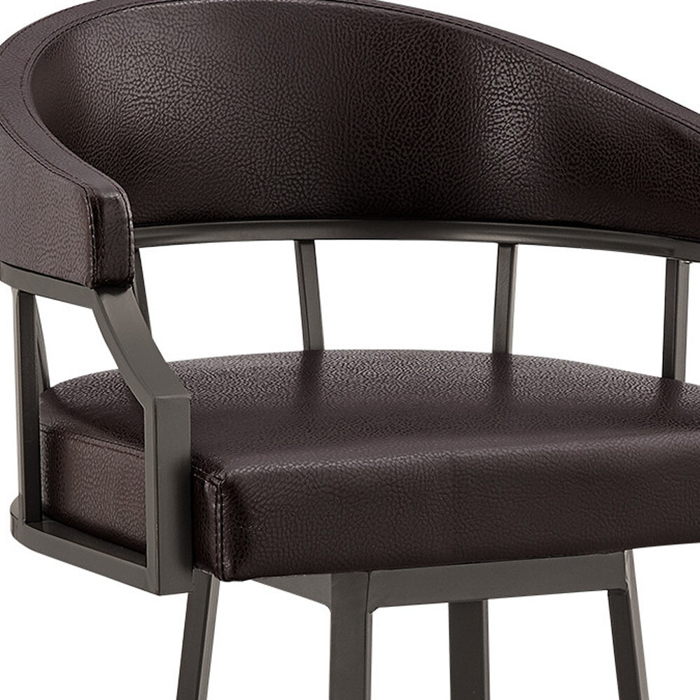 40"" Brown Faux Leather And Iron Swivel Low Back Bar Height Chair
