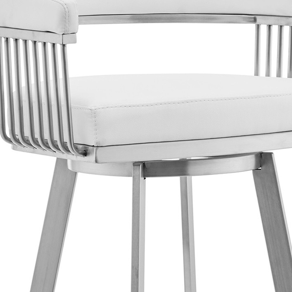 26"" Mod White Faux Leather Brushed Silver Finish Swivel Bar Stool