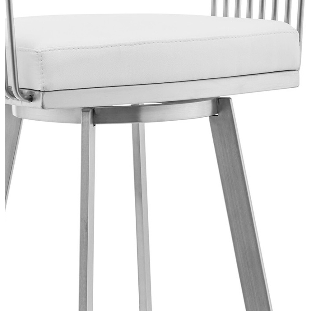 30"" Mod White Faux Leather Brushed Silver Finish Swivel Bar Stool