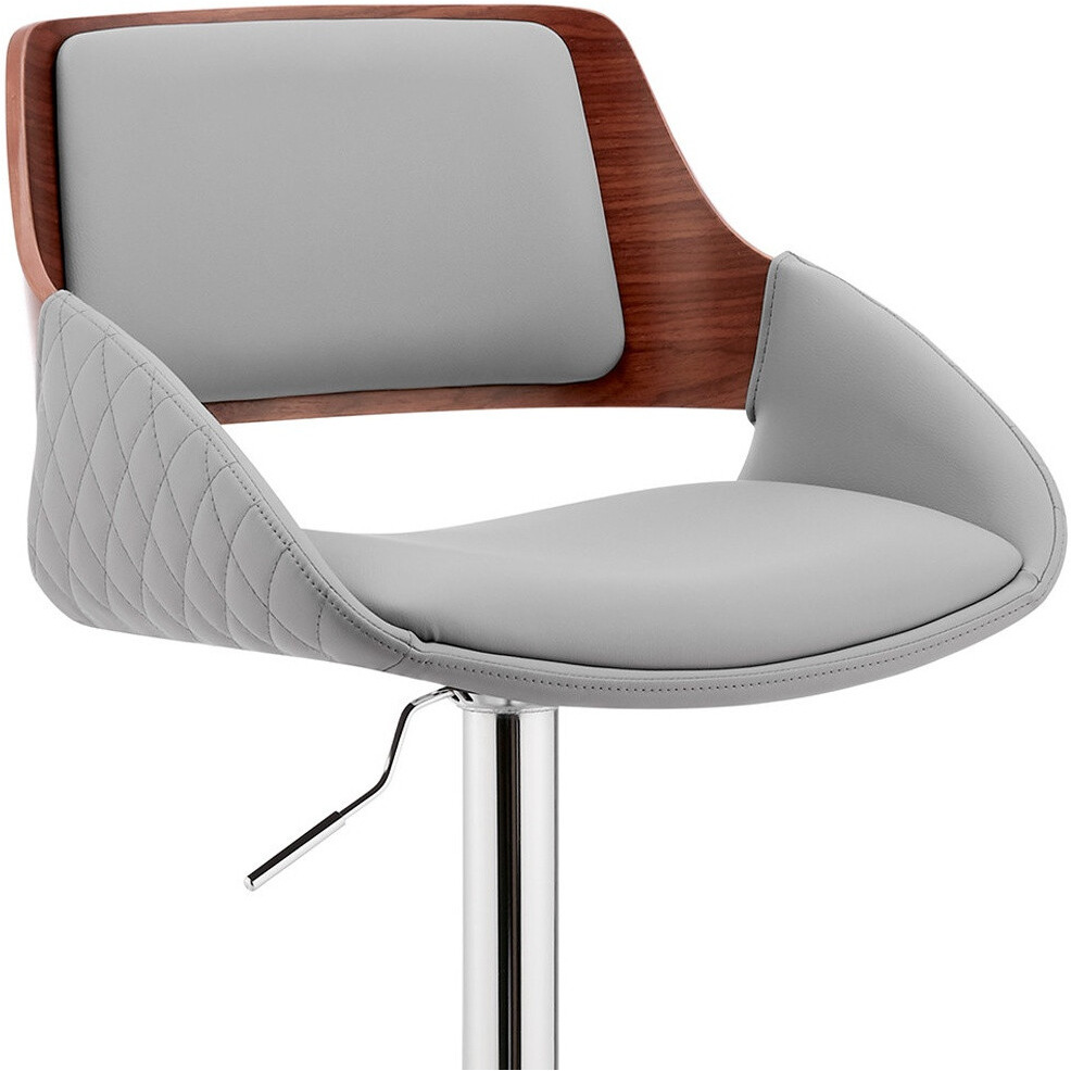 Grey Faux Leather Adjustable Chrome Swivel Bar Stool