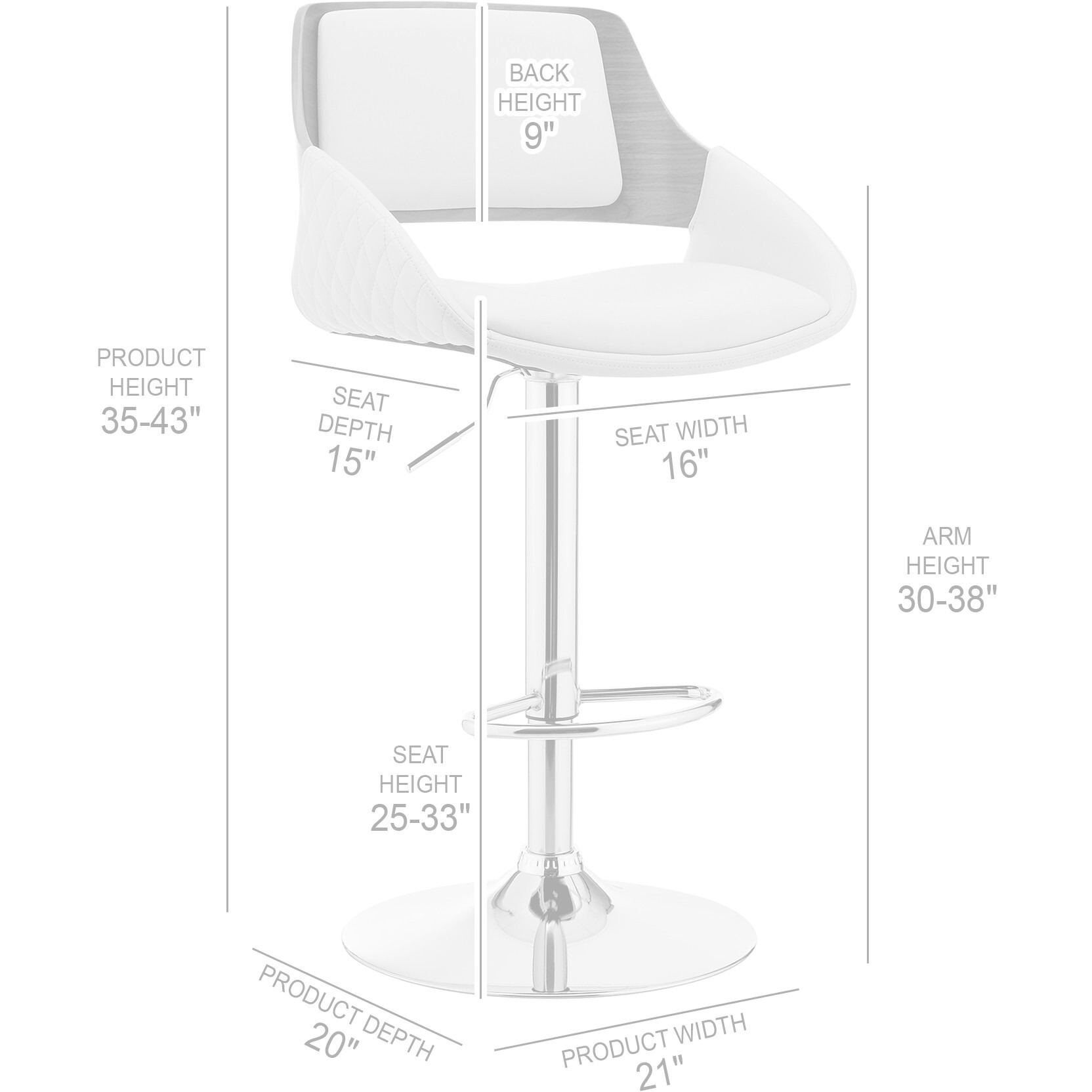 Grey Faux Leather Adjustable Black Swivel Bar Stool