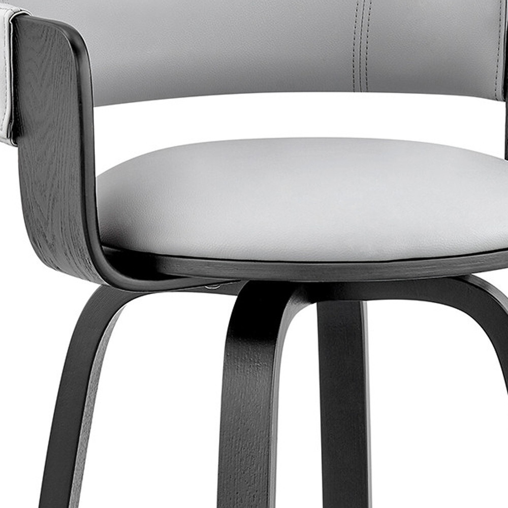 26"" Rich Grey Faux Leather Walnut Wood Bar Stool
