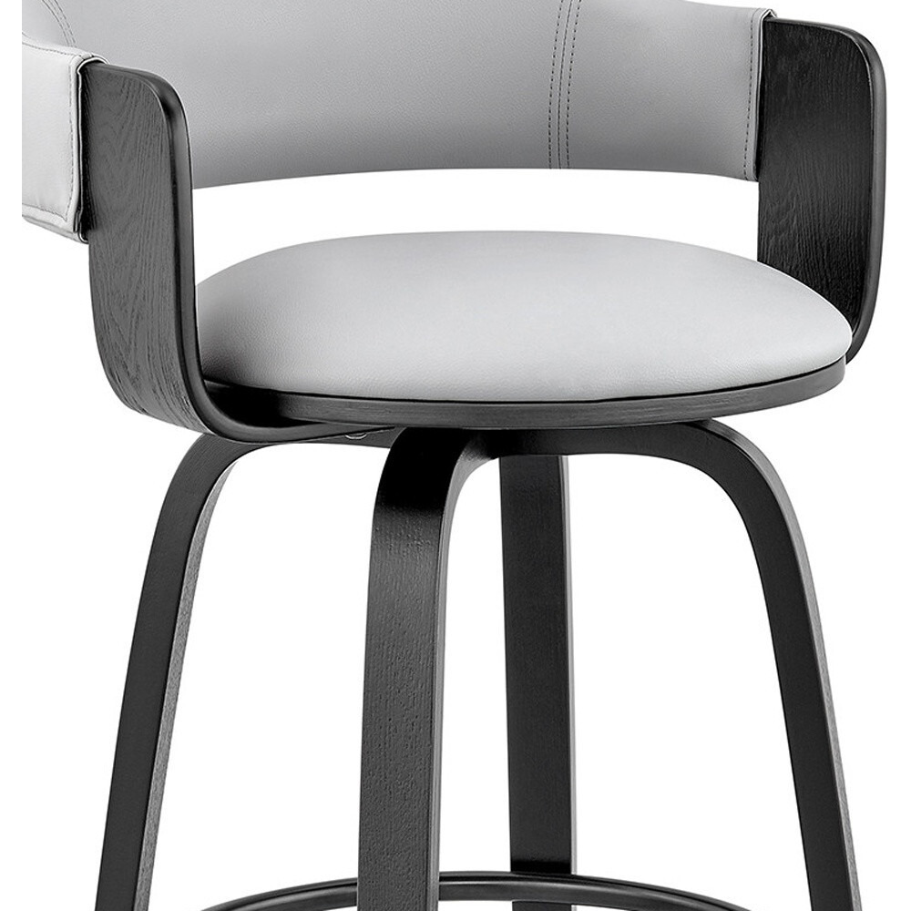 26"" Rich Grey Faux Leather Walnut Wood Bar Stool