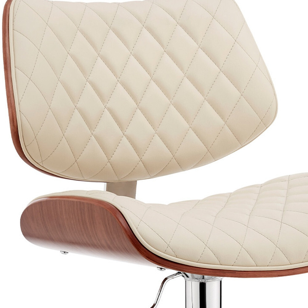 45"" Cream Faux Leather And Iron Swivel Adjustable Height Bar Chair