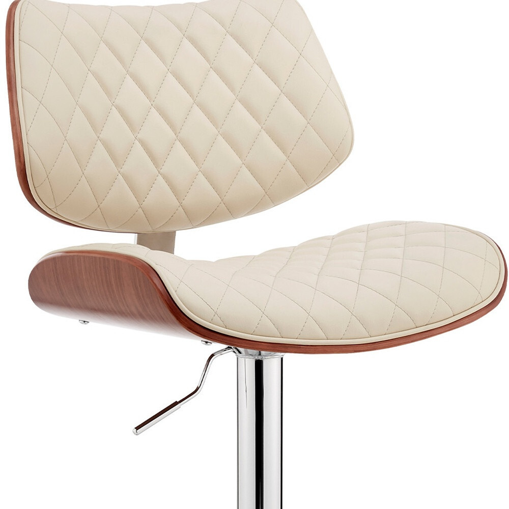 45"" Cream Faux Leather And Iron Swivel Adjustable Height Bar Chair
