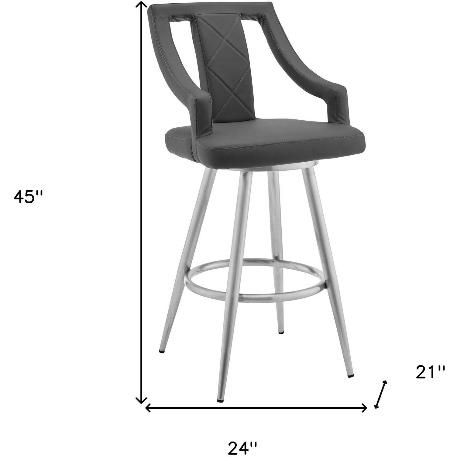 45"" Gray Faux Leather And Iron Swivel Bar Height Chair