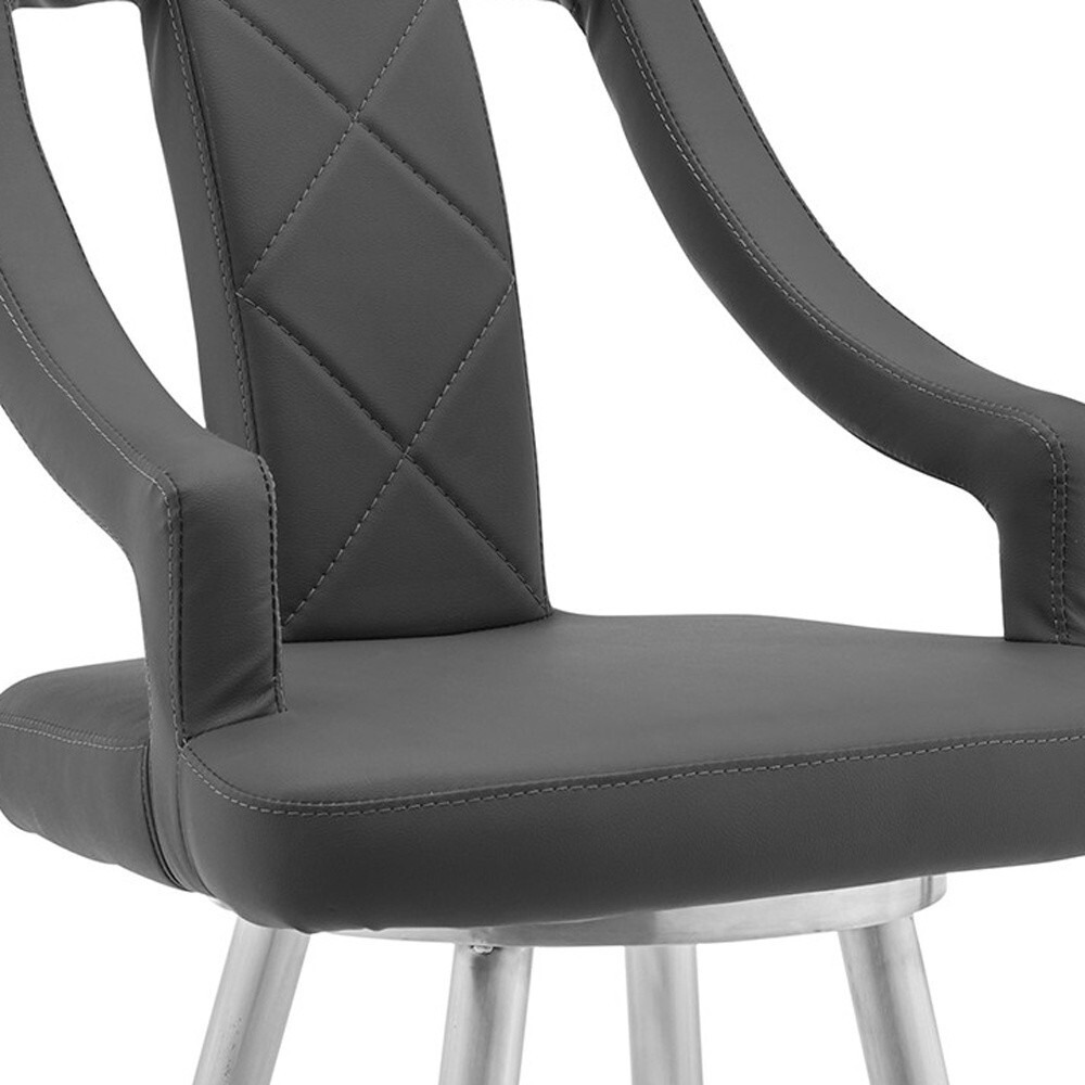45"" Gray Faux Leather And Iron Swivel Bar Height Chair