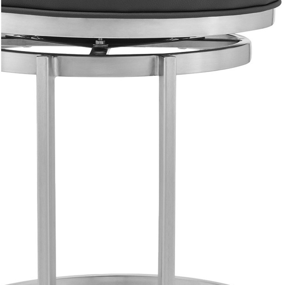 30"" Gray Faux Leather And Iron Swivel Backless Bar Height Chair