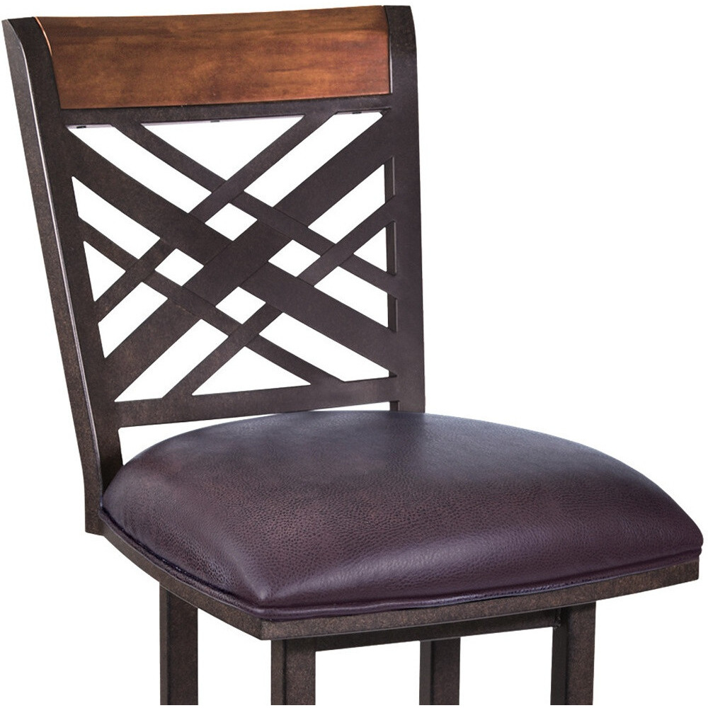 45"" Brown Faux Leather And Iron Bar Height Chair