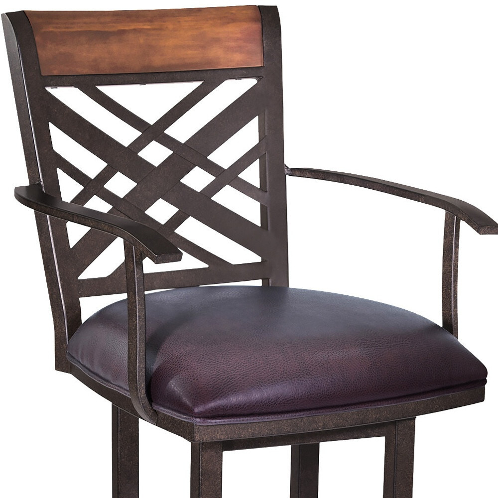 45"" Brown Faux Leather And Iron Bar Height Chair