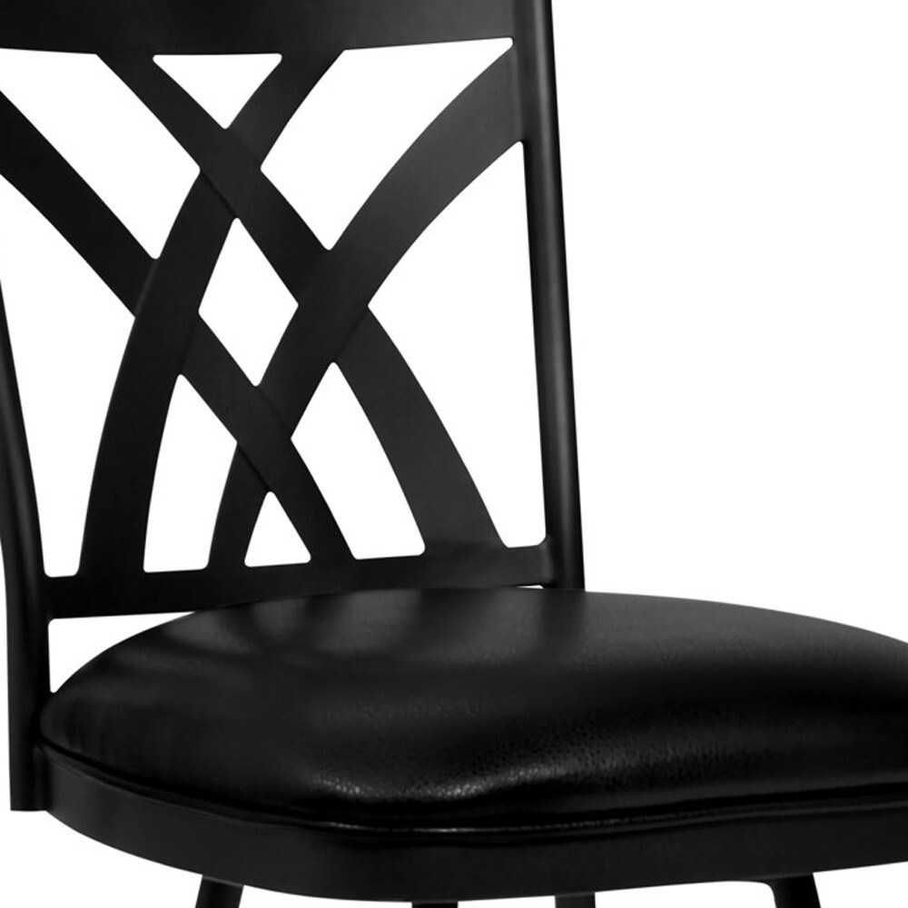 26"" Stylish Black Faux Leather Black Metal Lattice Back Swivel Bar Stool