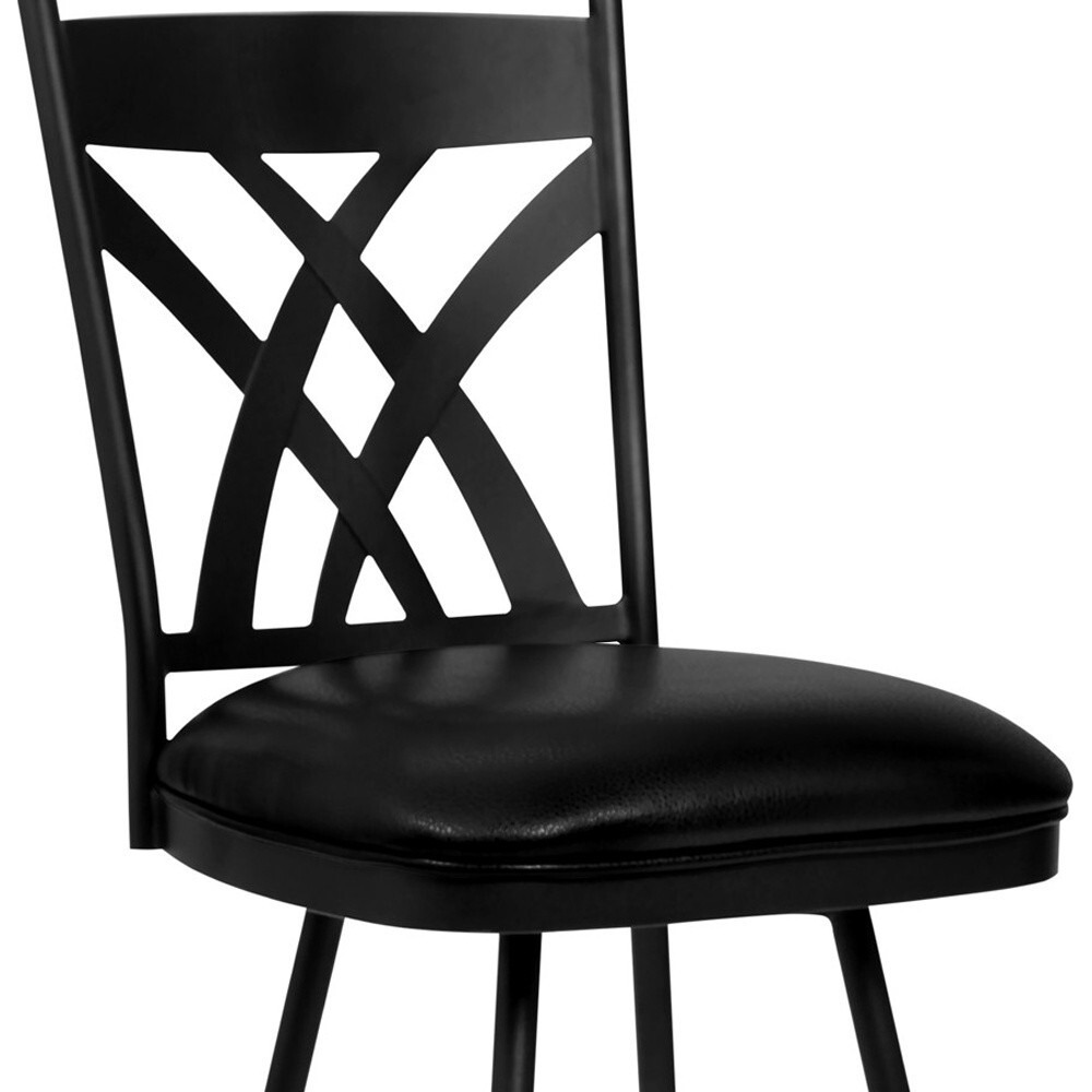 26"" Stylish Black Faux Leather Black Metal Lattice Back Swivel Bar Stool