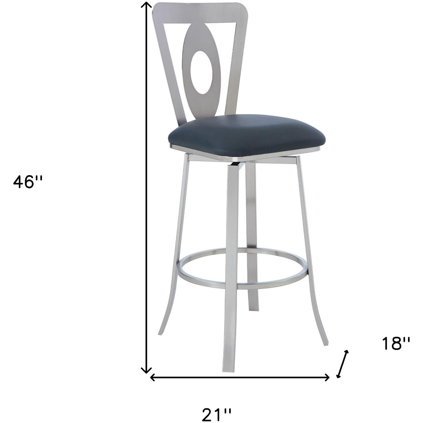 46"" Gray Faux Leather And Iron Swivel Bar Height Chair
