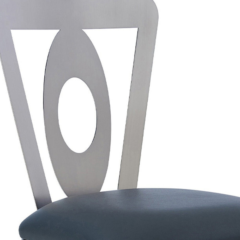 46"" Gray Faux Leather And Iron Swivel Bar Height Chair