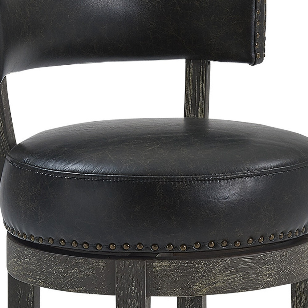 26"" Brown Onyx Faux Leather Swivel Wood Counter Stool