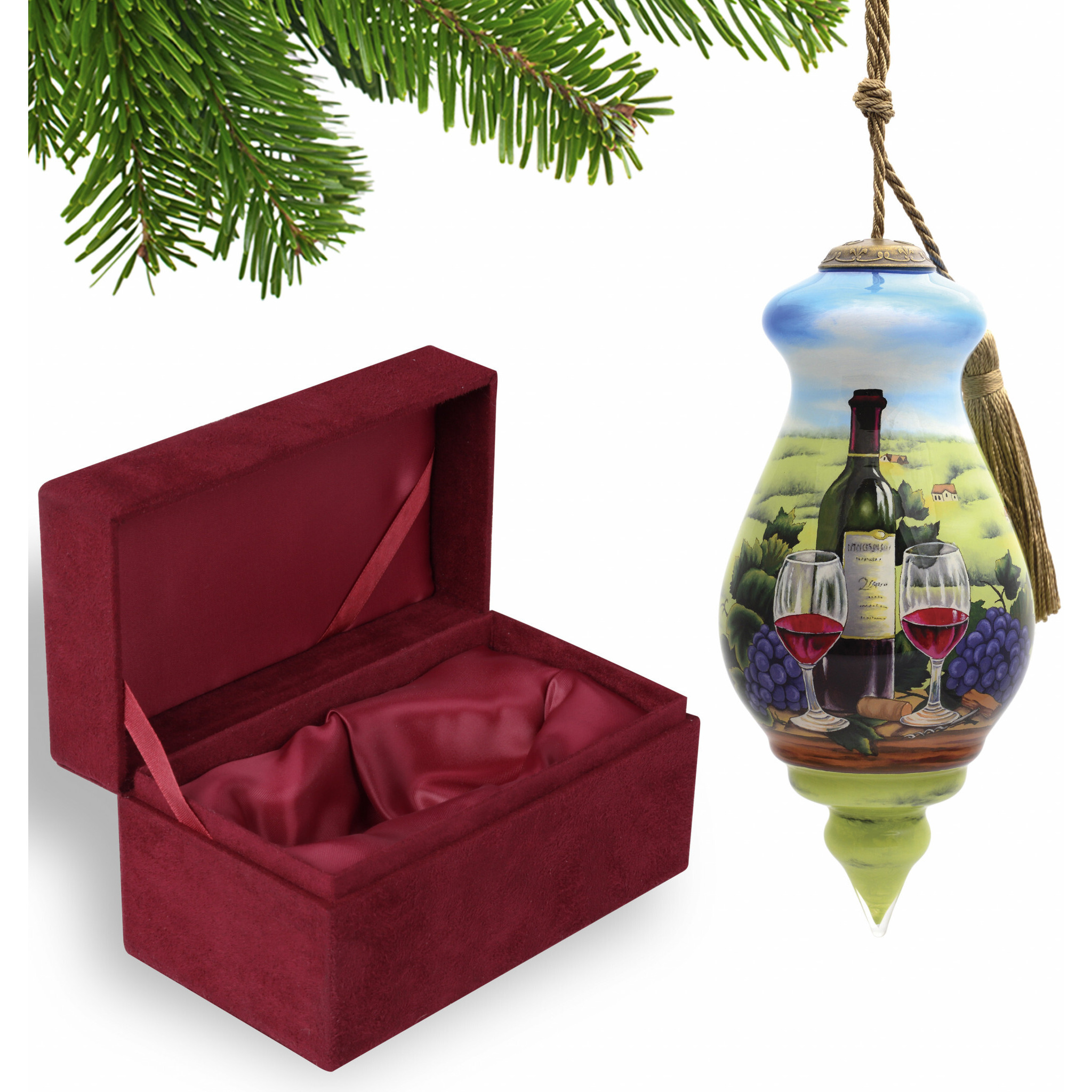 A Day At The Vineyard Hand Painted Mouth Blown Glass Ornament