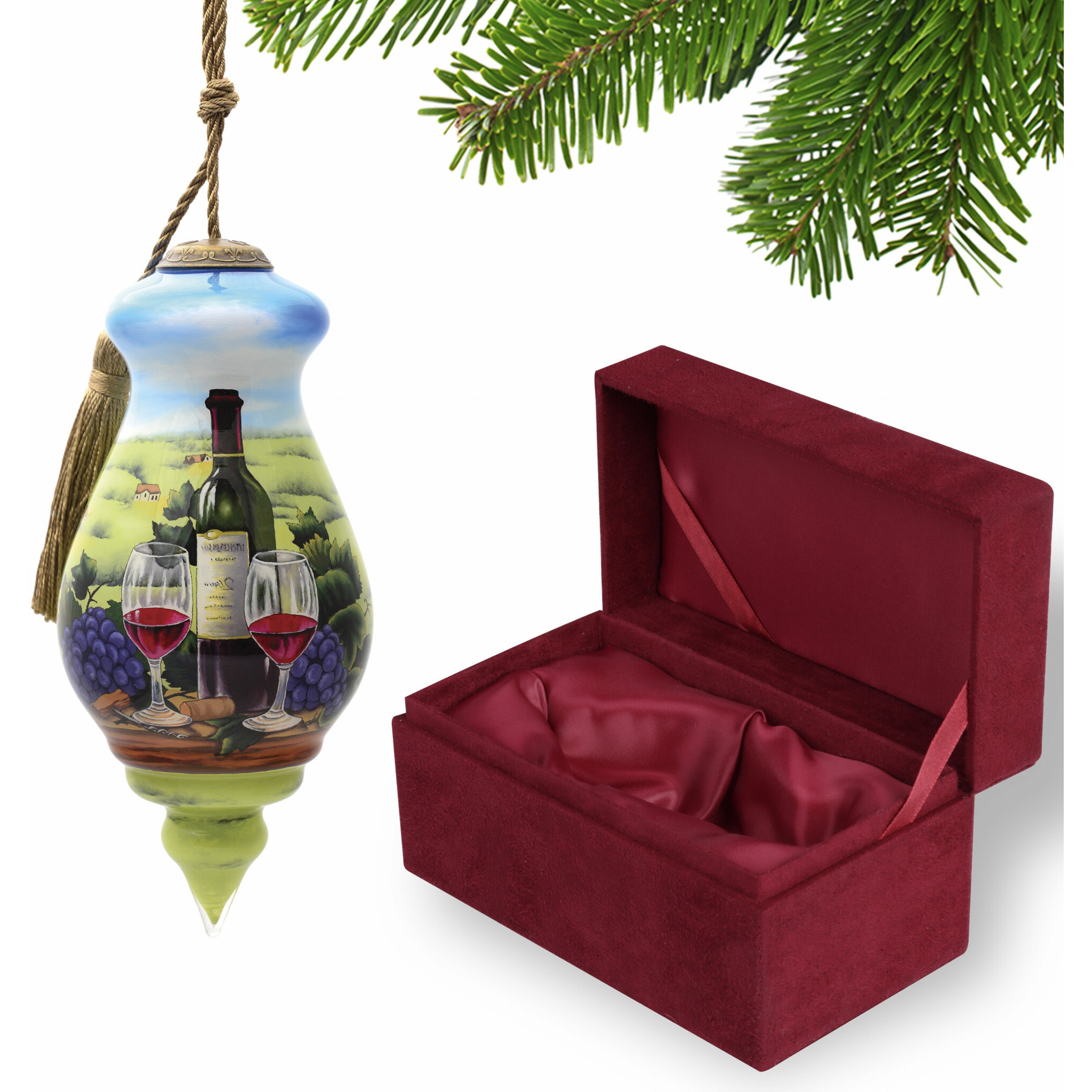 A Day At The Vineyard Hand Painted Mouth Blown Glass Ornament