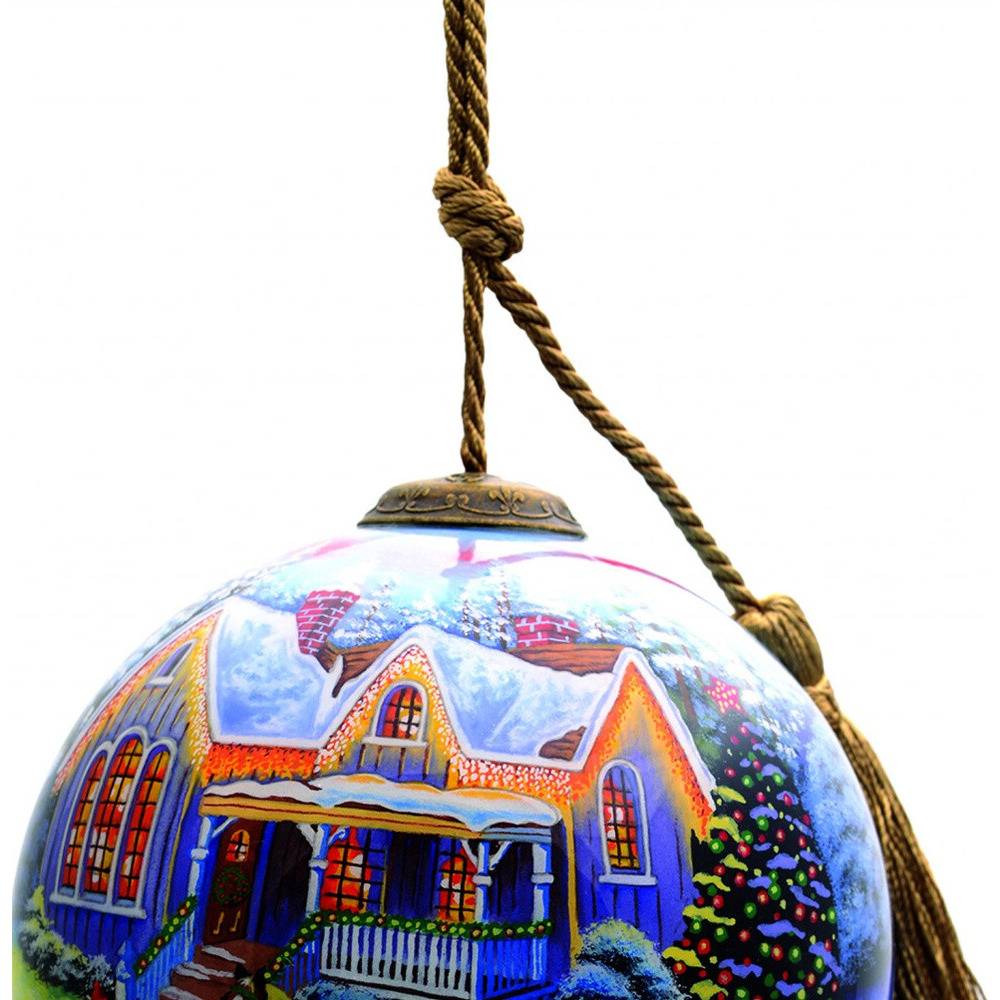 Christmas Home And Horse Carriage Hand Painted Mouth Blown Glass Ornament