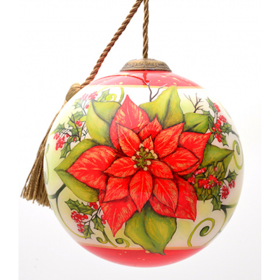 Poinsettia Flower Hand Painted Mouth Blown Glass Ornament