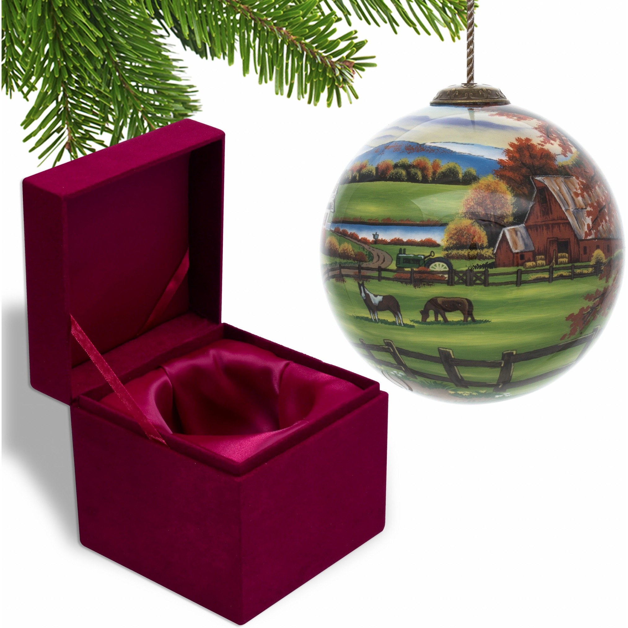 Farm In The Fall Scenery Hand Painted Mouth Blown Glass Ornament