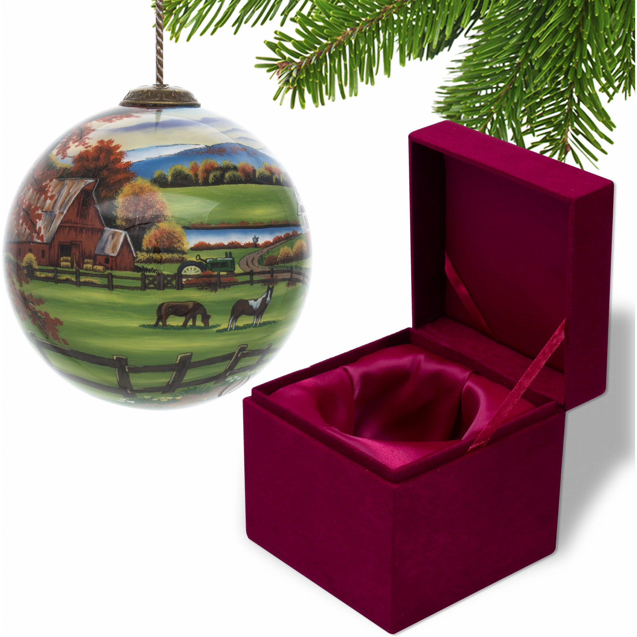 Farm In The Fall Scenery Hand Painted Mouth Blown Glass Ornament