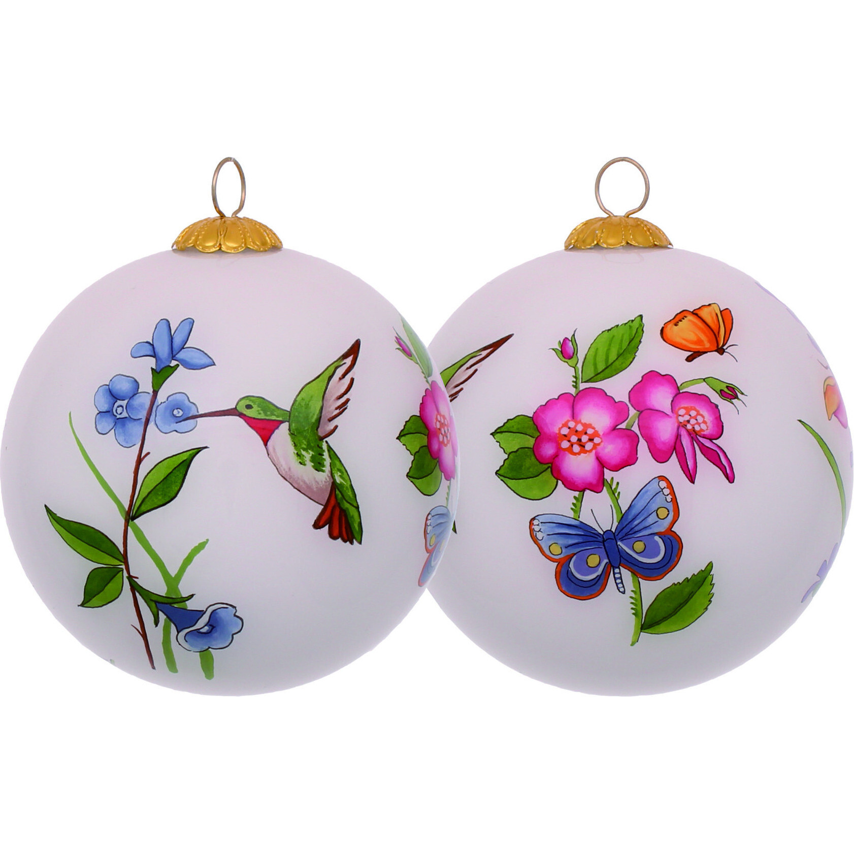 Decorative Florals Hand Painted Mouth Blown Glass Ornament
