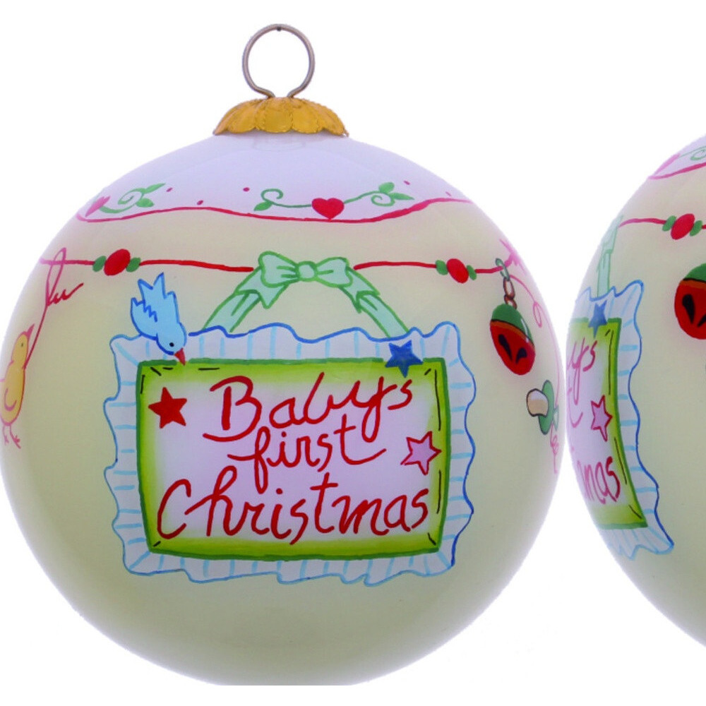 Baby's First Christmas With Motifs Hand Painted Mouth Blown Glass Ornament
