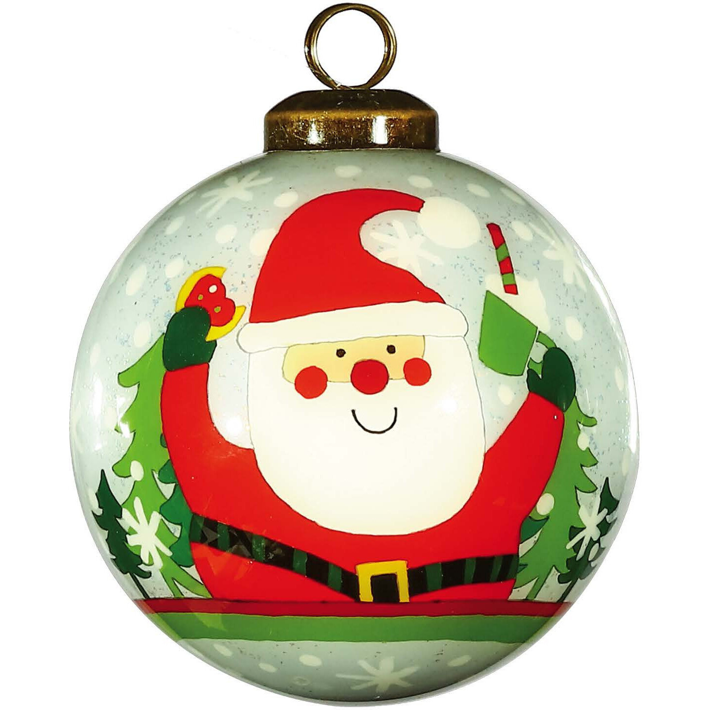 Festive Glitter Santa Hand Painted Mouth Blown Glass Ornament
