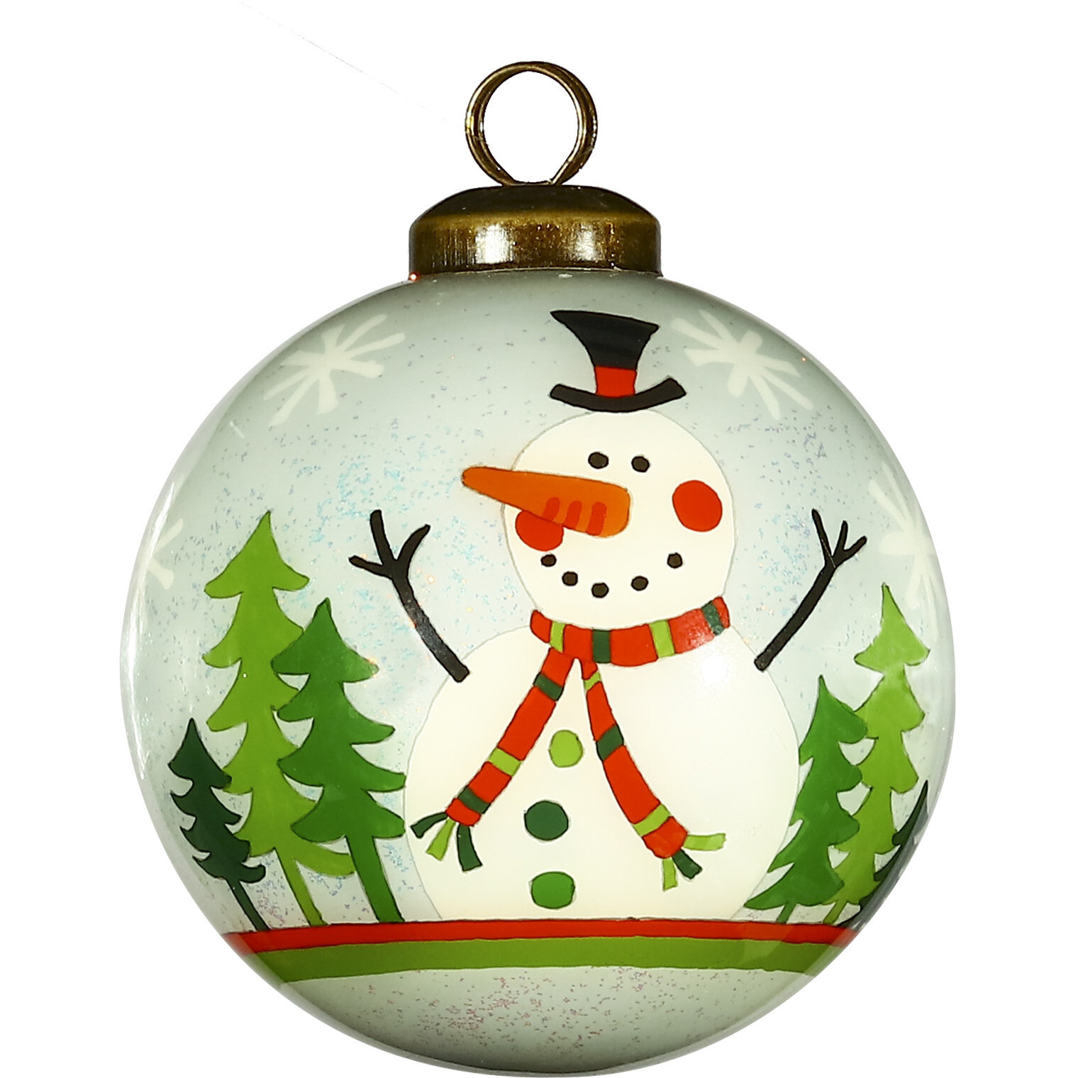 Festive Glitter Snowman Hand Painted Mouth Blown Glass Ornament
