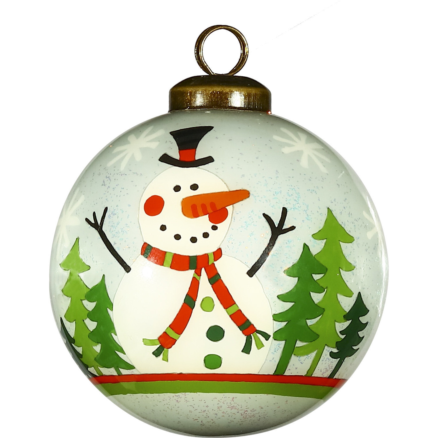 Festive Glitter Snowman Hand Painted Mouth Blown Glass Ornament