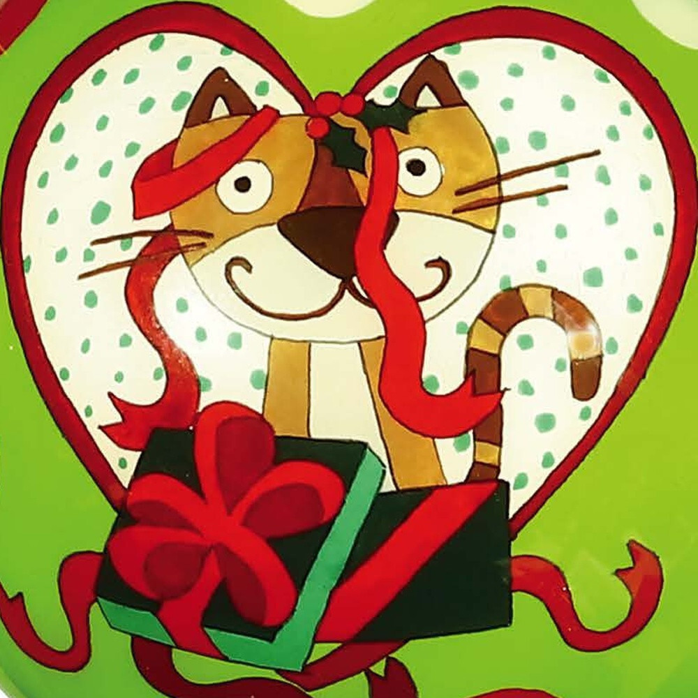 Charming Cat In A Heart Hand Painted Mouth Blown Glass Ornament