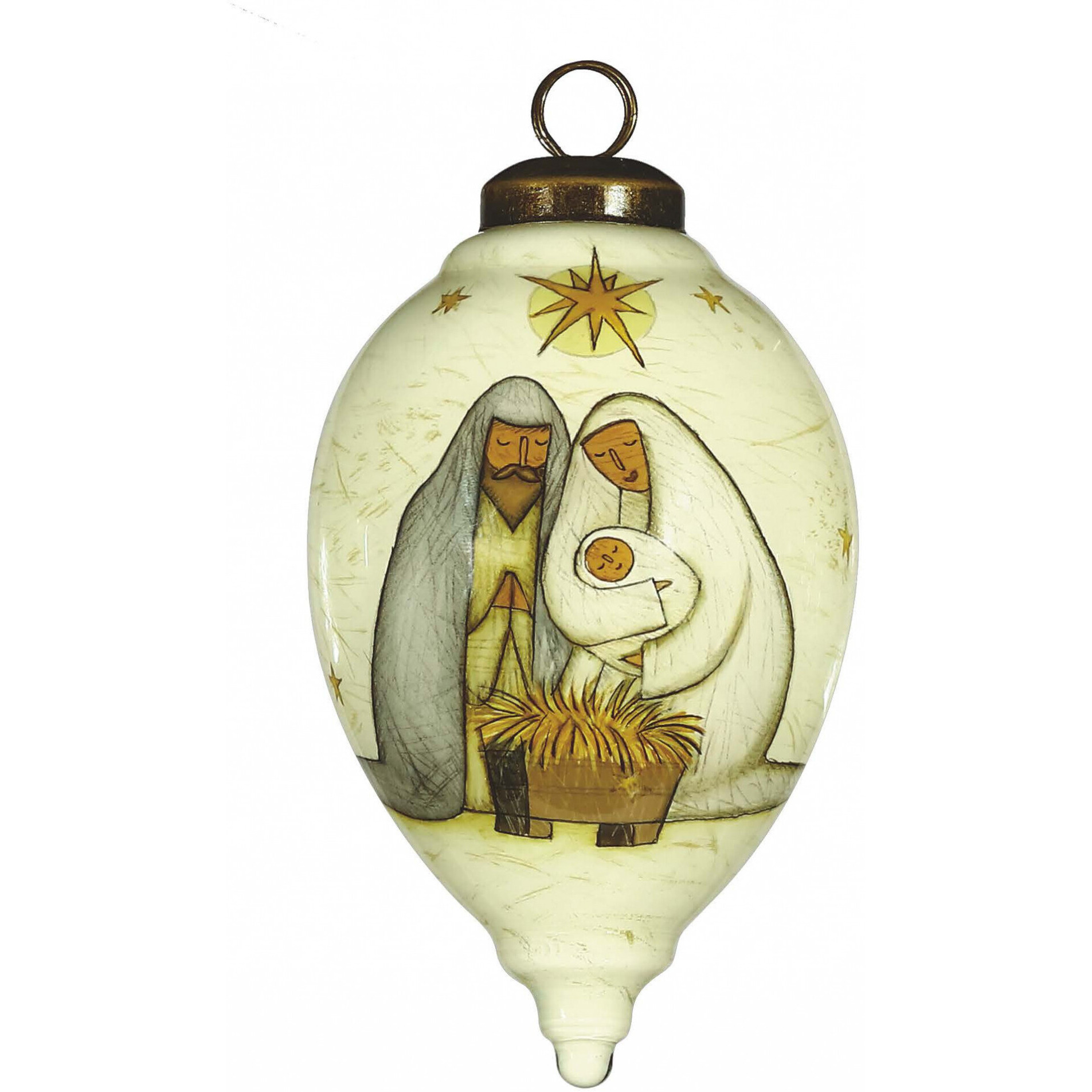 Nativity Holy Family Hand Painted Mouth Blown Glass Ornament