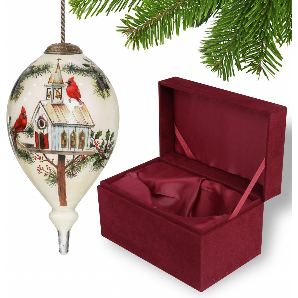 Home Of The Red Cardinals Hand Painted Mouth Blown Glass Ornament