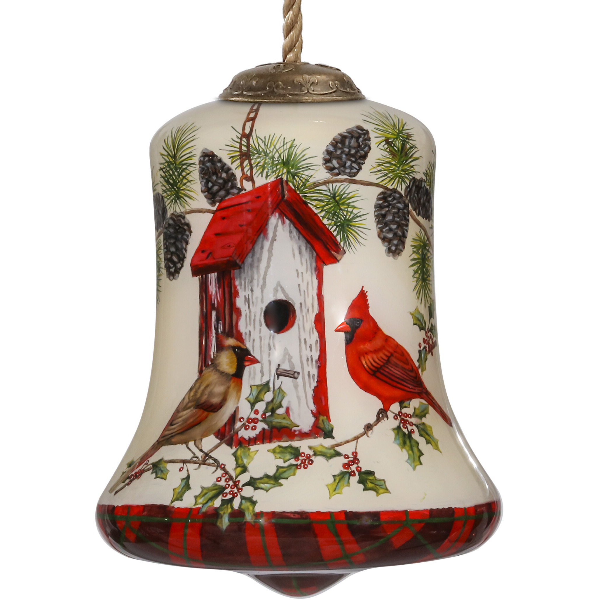 Cardinal Home Sweet Home Hand Painted Mouth Blown Glass Ornament