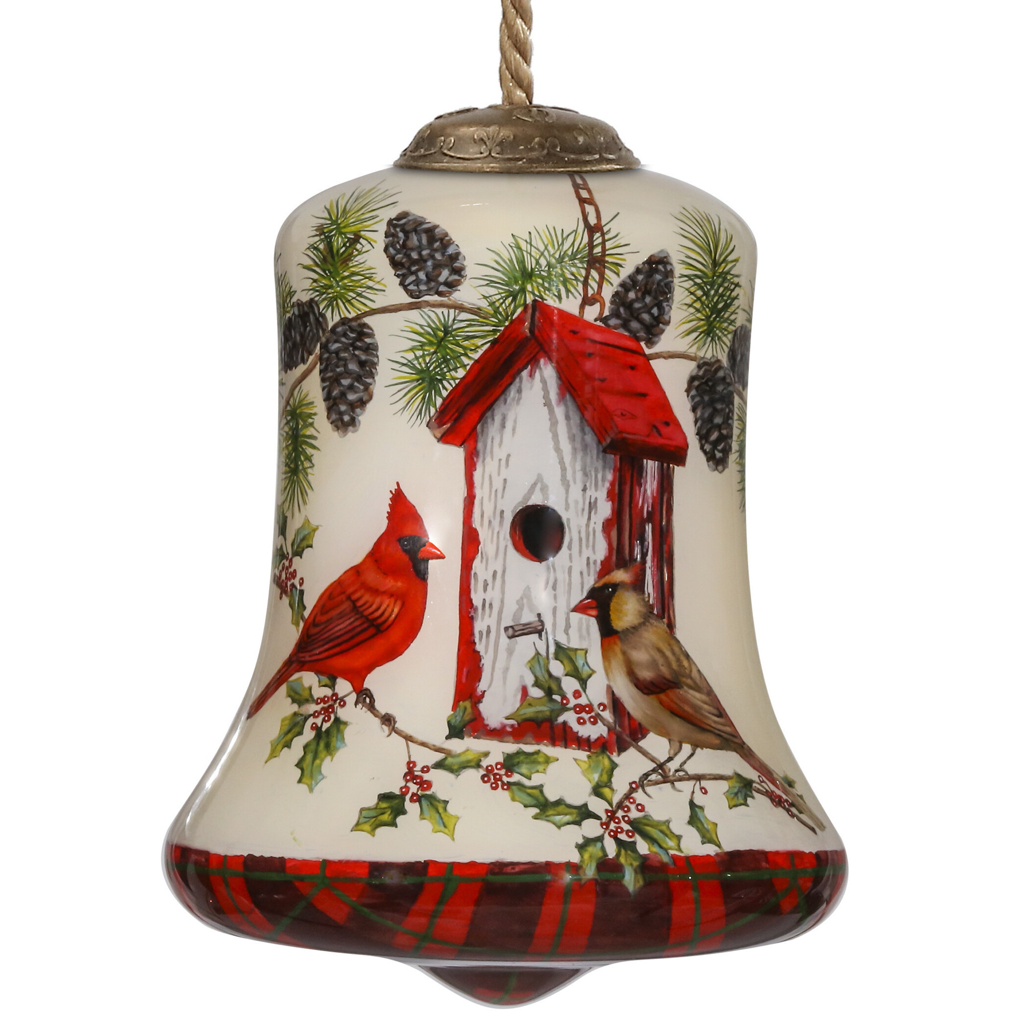 Cardinal Home Sweet Home Hand Painted Mouth Blown Glass Ornament