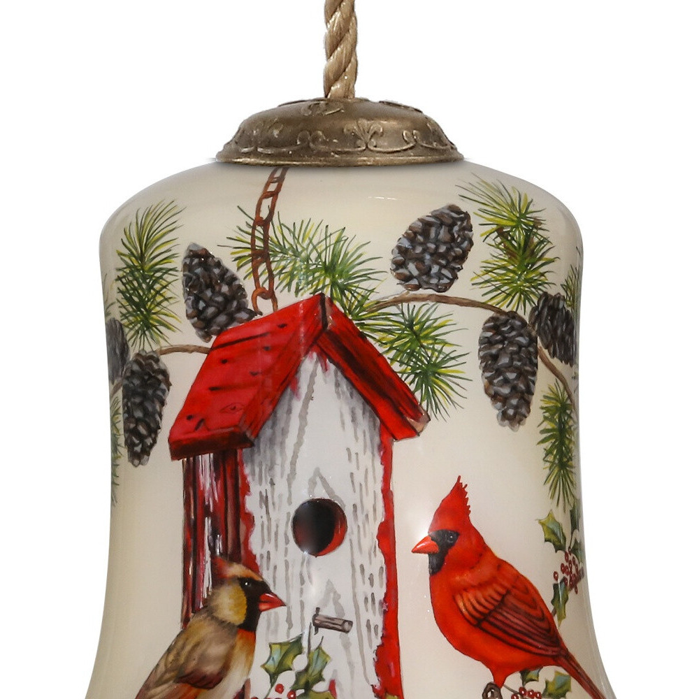 Cardinal Home Sweet Home Hand Painted Mouth Blown Glass Ornament