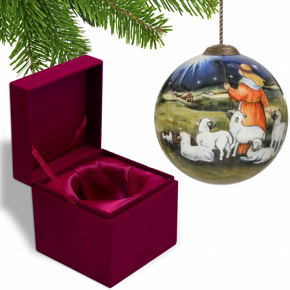 Shepherd Gazing Into The Star Of Bethlehem Hand Painted Mouth Blown Glass Ornament
