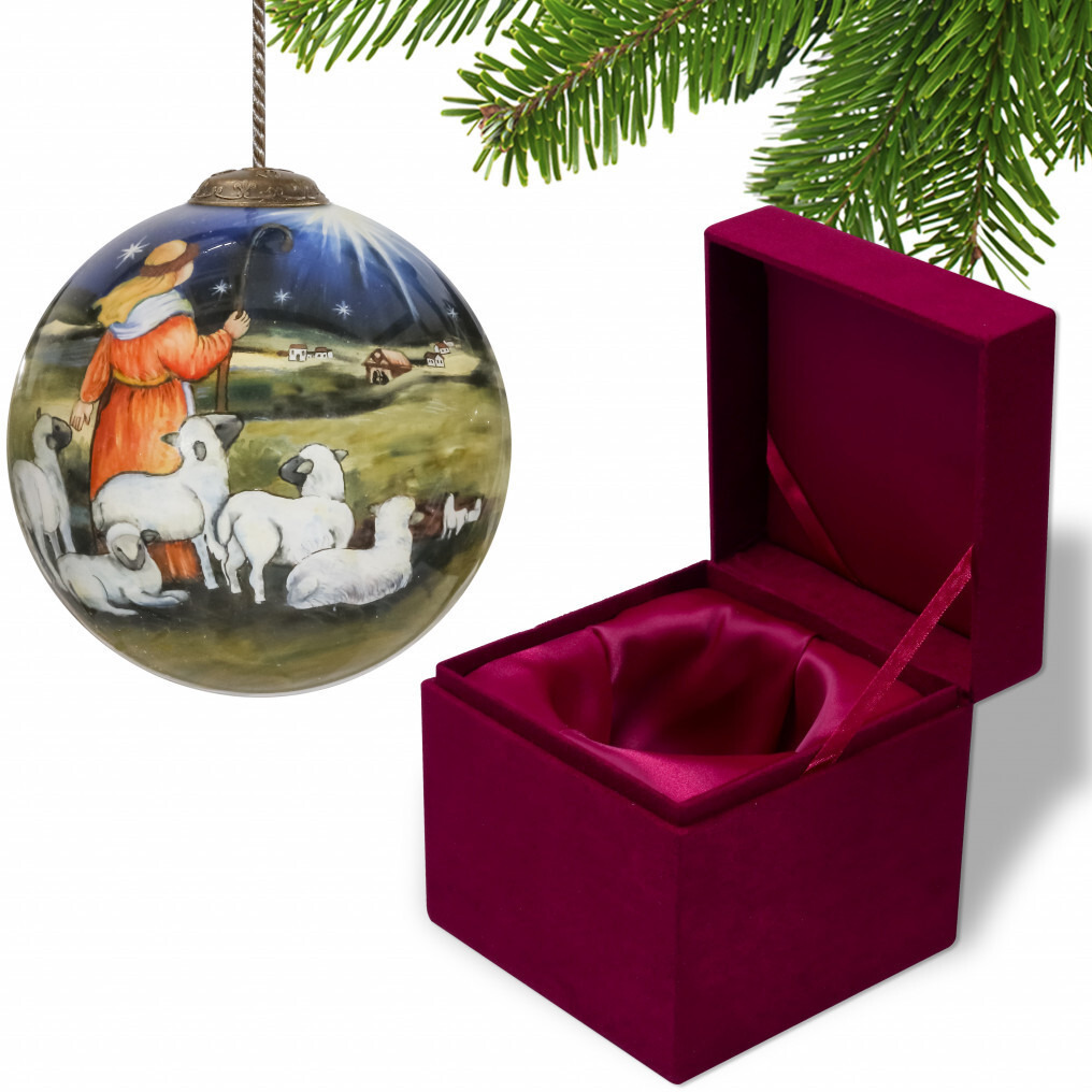 Shepherd Gazing Into The Star Of Bethlehem Hand Painted Mouth Blown Glass Ornament