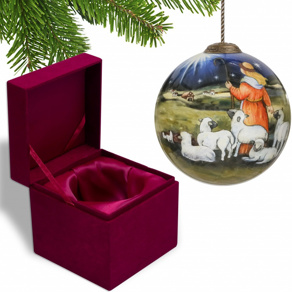 Shepherd Gazing Into The Star Of Bethlehem Hand Painted Mouth Blown Glass Ornament