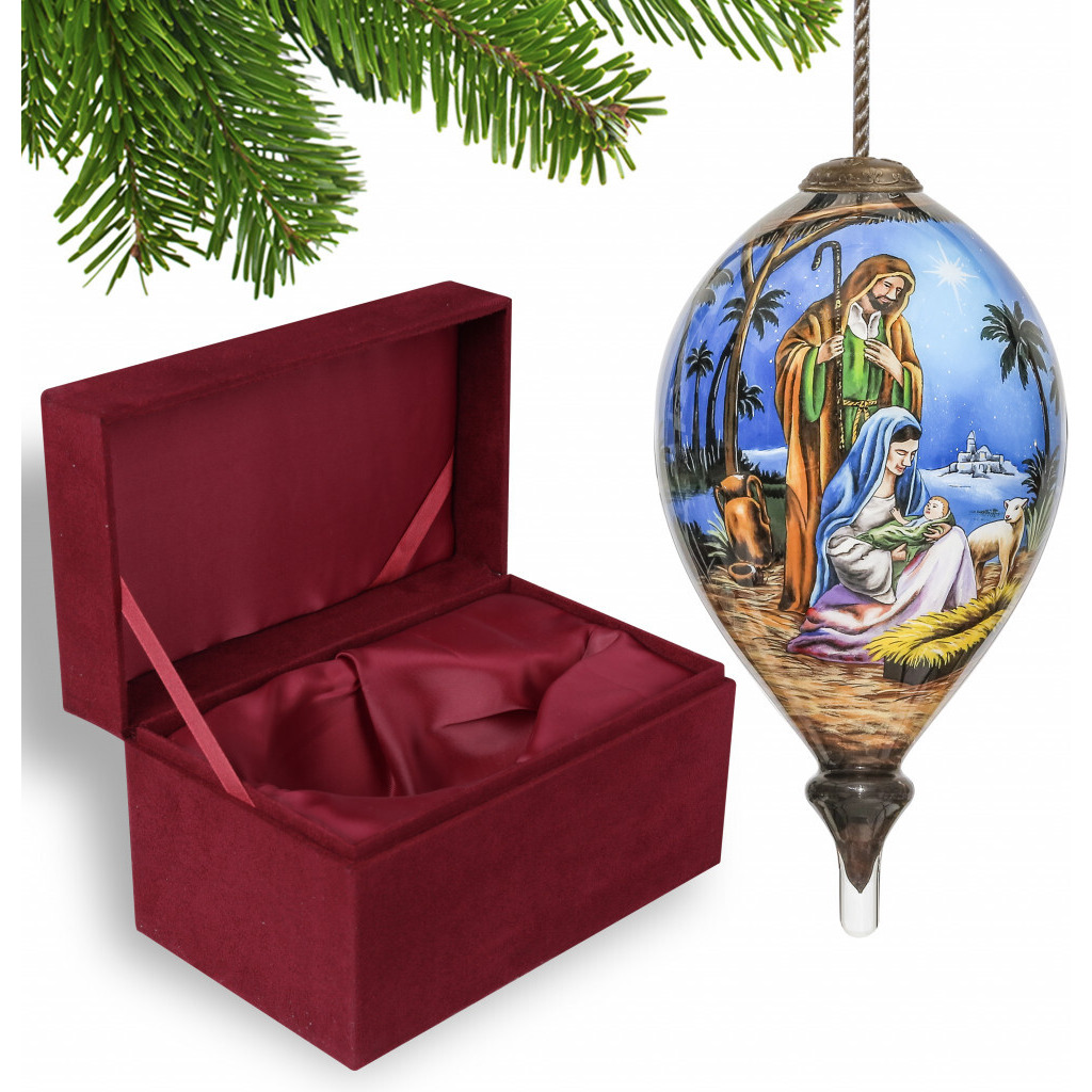 Holy Family Christmas Hand Painted Mouth Blown Glass Ornament